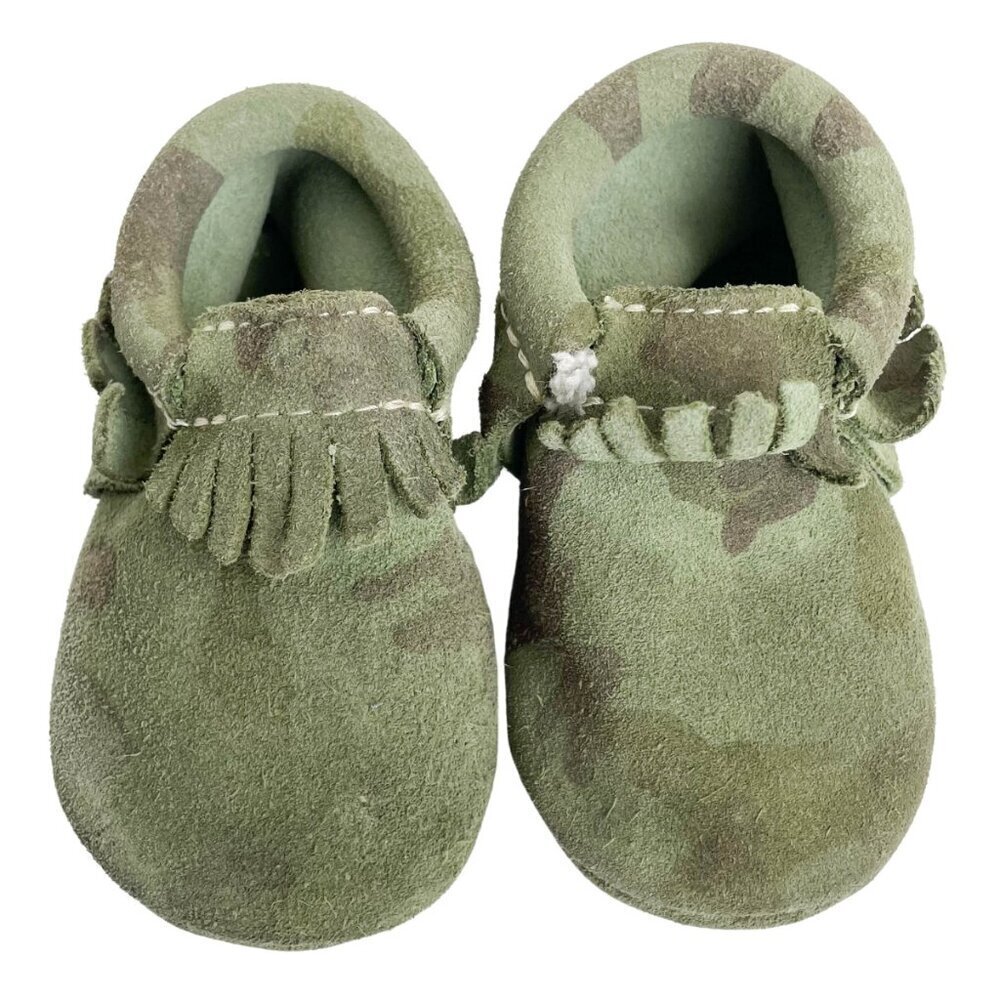Freshly Picked Premium Suede Leather Camoflage Moccasin Baby Crib‎ Shoe - Size 3